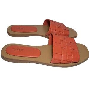 Crevo Danielle Leather Woven Slide Sandals Coral Basketweave Women 6.5